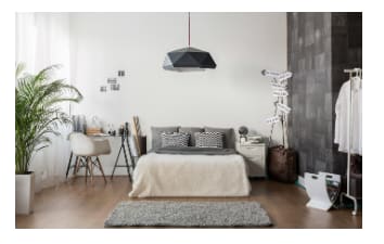 White and gray cozy bedroom