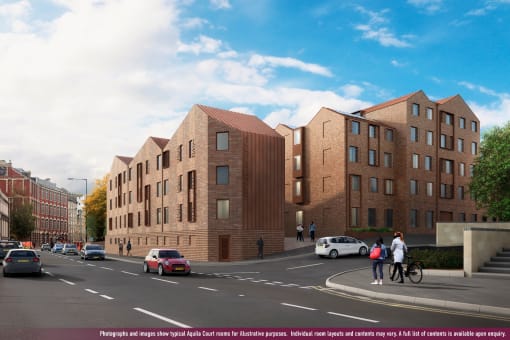 a computer generated image of a new housing development on a city street