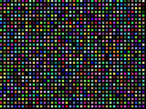 A colorful grid of squares with a black background.
