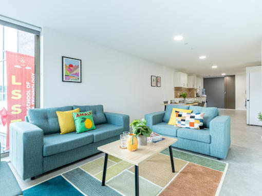 A living room with two couches and a coffee table.