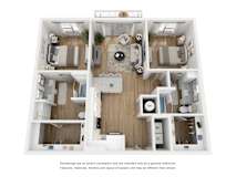 2 bedroom 2 bathroom 3D floor plan at LynnCora Apartments, Grand Prairie, Texas