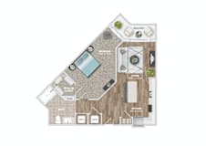a floor plan of a home with a bedroom and a living room