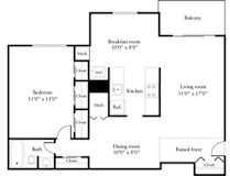 One bedroom floor plan layout at Tysons Crossing Apartments, Tysons, VA