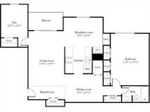 One bedroom apartment floor plan layout at Tysons Crossing Apartments, Tysons, VA 22182