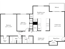 Two bedroom two bathroom floor plan layout at Tysons Crossing Apartments, Tysons, Virginia