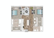 a floor plan of a house with furniture and a closet