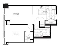 1 Bed 1 Bath Floorplan A | 700 Sq. Ft. at Flair Tower Apartments, Chicago, 60654