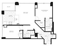 2 Bed 1.5 Bath Floorplan | 1,080 Sq. Ft. at Flair Tower Apartments, Chicago, IL 60654
