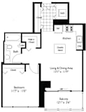 1 Bed 1 Bath Floor Plan | 690 Sq. Ff. at Shoreham and Tides, Illinois, 60601