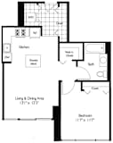 1 Bed 1 Bath Floor Plan | 700 Sq. Ff. at Shoreham and Tides, Chicago, 60601