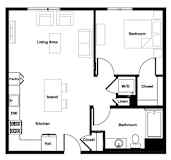 1 bed 1 bath 1D - 1D AHP Floor Plan | 741 Sq. Ft. at L Seven, San Francisco, 94103