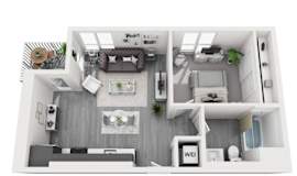 1 Bedroom plan with 604-621 Sq. Ft. at Olive DTLA, California, 90015