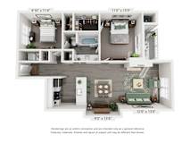 A floor plan of a house with a kitchen, living room, and bathroom.