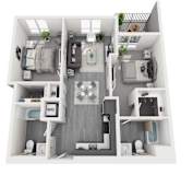 2 Bedroom plan with 973 Sq. Ft. at Olive DTLA, Los Angeles, CA