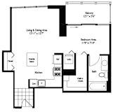 1 Bed 1 Bath Floor Plan | 620 Sq. Ft. at Shoreham and Tides, Chicago, 60601