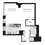 1 Bed 1 Bath Floor Plan | 815 Sq. Ft. at Shoreham and Tides, Chicago, 60601