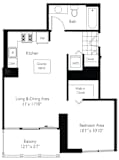 1 Bed 1 Bath Floor Plan | 605 Sq. Ff. at Shoreham and Tides, Chicago