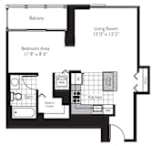 1 Bed 1 Bath Floor Plan | 610 Sq. Ft. at Shoreham and Tides, Chicago Illinois