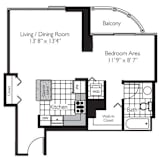 1 Bed 1 Bath Floor Plan | 615-645 Sq. Ft. at Shoreham and Tides, Illinois