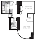 1 Bed 1 Bath Floor Plan | 730 Sq. Ft. at Shoreham and Tides, Chicago, 60601
