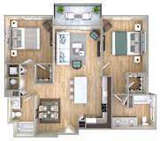 2 Bed 2 Bath Floor Plan | 1,093-1,101 Sq. Ft. at One Plantation in Plantation, Florida 33324