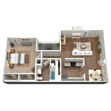 1 Bed 1 Bath Floor Plan | 744 Sq. Ft. at The Annaline in Nashville, Tennessee 37217