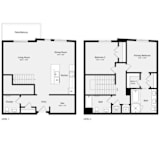 A floor plan of a two level home with a living room, dining room, kitchen, and two bedrooms.
