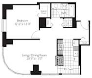 1 Bed 1 Bath Floor Plan | 815 Sq. Ft. at Shoreham and Tides, Illinois, 60601