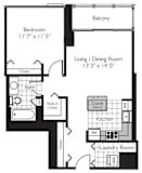 1 Bed 1 Bath Floor Plan | 675-690 Sq. Ft. at Shoreham and Tides, Chicago, 60601