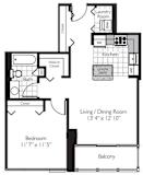 1 Bed 1 Bath Floor Plan | 670 Sq. Ft. at Shoreham and Tides, Chicago Illinois