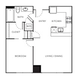 1 Bed 1 Bath Floor Plan with 588 Sq. Ft. at The Parker Apartments, Portland