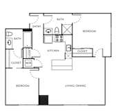 2 Bed 2 Bath Floor Plan with 882 Sq. Ft. at The Parker Apartments, Portland, Oregon