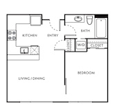 1 Bed 1 Bath Floor Plan with 491 Sq. Ft. at The Parker Apartments, Portland, Oregon