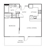 1 Bed 1 Bath Floor Plan with 490 Sq. Ft. at The Parker Apartments, Oregon