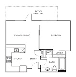 1 Bed 1 Bath Floor Plan with 528 Sq. Ft. at The Parker Apartments, Portland