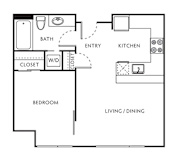 1 Bed 1 Bath Floor Plan with 507 Sq. Ft. at The Parker Apartments, Portland, OR