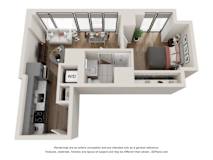 1 Bed 1 Bath Floor Plan | 527 Sq. Ft. at 903 Peachtree in Atlanta, Georgia 30309