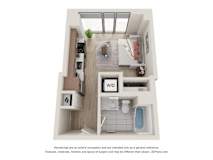 Studio 1 Bath Floor Plan | 391 Sq. Ft.  at 903 Peachtree in Atlanta, GA 30309