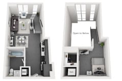 1 Bed 1 Bath Floor Plan | 666-to739 Sq. Ft. at OLiVE DTLA in Los Angeles, California
