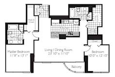 2 Bed 2 Bath Floor Plan | 1,300 Sq. Ft. at Shoreham and Tides, Illinois, 60601
