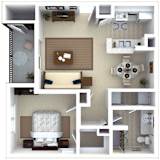 1 Bed 1 Bath Floor Plan | 817 Sq. Ft. at Roswell Village, Georgia, 30075