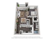 1 Bed1 Bath Floor Plan | 755 Sq. Ft. at Willowest in Lindbergh, Atlanta, GA