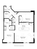 2 bed 2 bath The Stowaway Floor Plan at Metro Crossing Apartments, Owings Mills