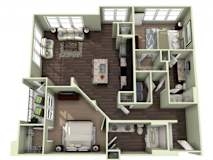 1169 Square-Feet 2 bedroom 2 bathroom CARNEGIE Floor Plan at LaVie Southpark, Charlotte