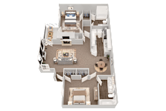 Camelia, two-bedroom, two-bathroom floor plan rendering at Summerchase at Riverchase Apartments
