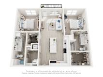 3-D Floor Plan of a two-bedroom, two-bathroom apartment at Cavala Apartments in Orange Beach, AL