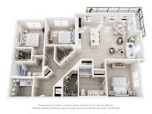 3-D Floor Plan of a three-bedroom, two-bathroom apartment at Cavala Apartments in Orange Beach, AL