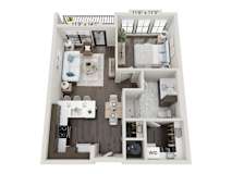 One bedroom apartment 3D floor plan layout at 2020 Providence Apartments, Huntsville, 35806