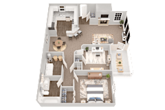 Sierra, two-bedroom, one-bathroom floor plan rendering at Summerchase at Riverchase Apartments