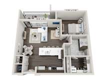 One bedroom 3D floor plan with balcony at 2020 Providence Apartments, Huntsville